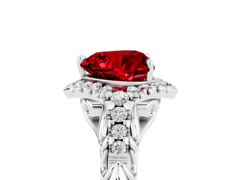 White gold Heart Cut Ruby Solitaire Ring with Hidden Halo and Pavé Band_17