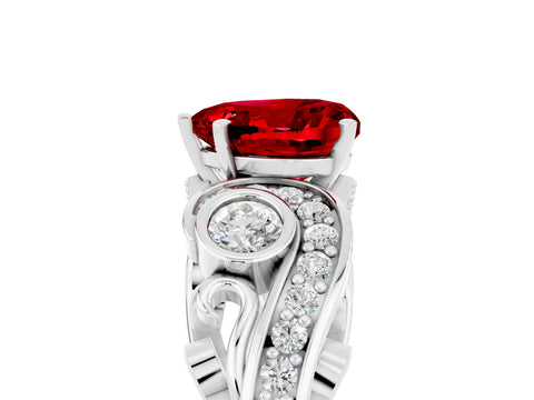 White gold Heart Cut Ruby Solitaire Ring with Milgrain Pavé Band and Four-Prong Setting_53