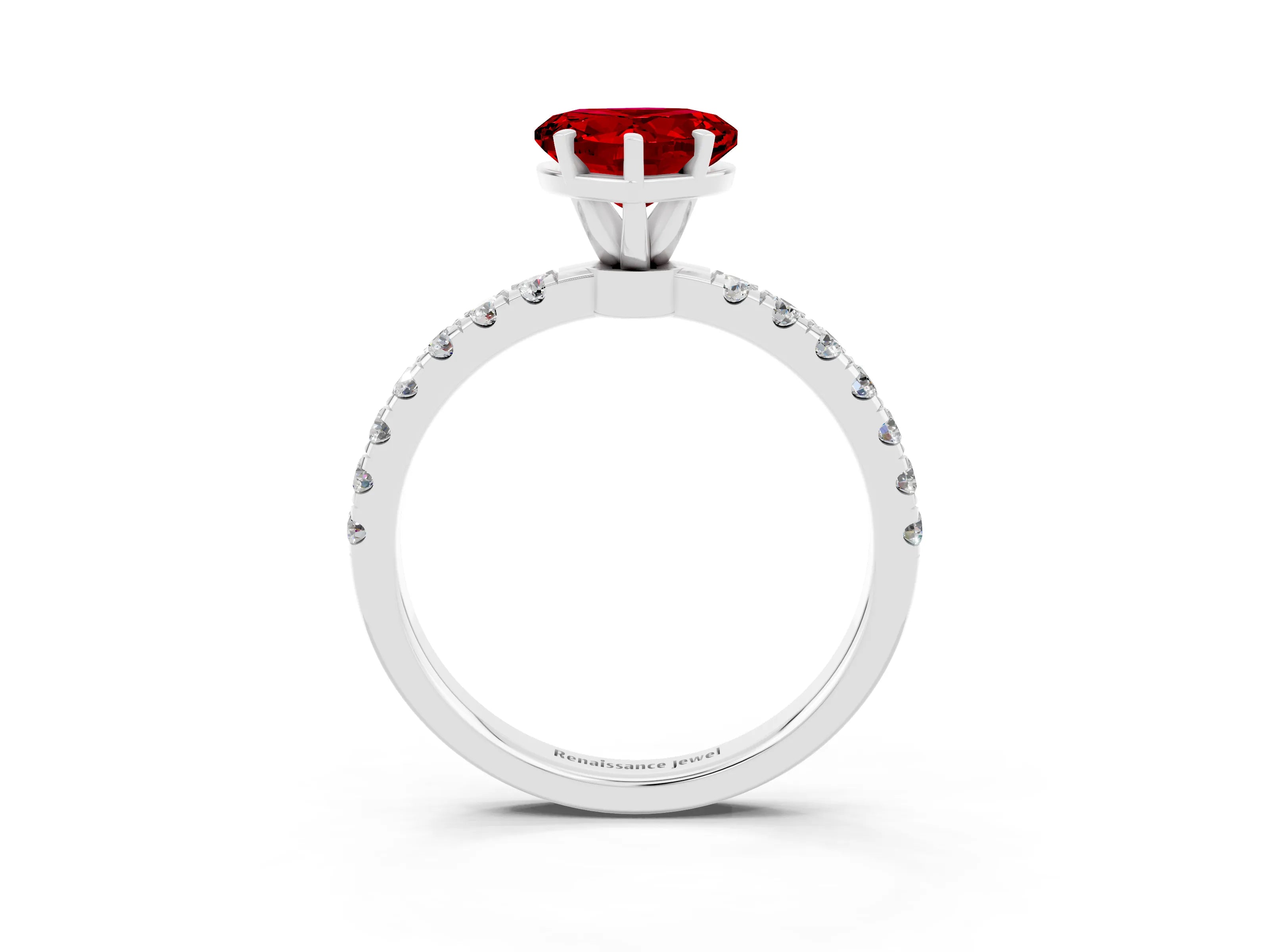 White gold Heart Cut Ruby Solitaire Ring with Pavé Accents and Four-Prong Setting_3