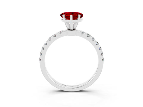 White gold Heart Cut Ruby Solitaire Ring with Pavé Accents and Four-Prong Setting_3