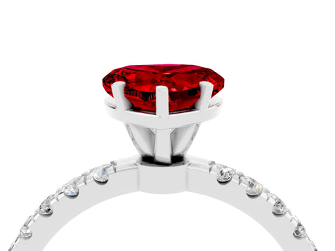 White gold Heart Cut Ruby Solitaire Ring with Pavé Accents and Four-Prong Setting_4