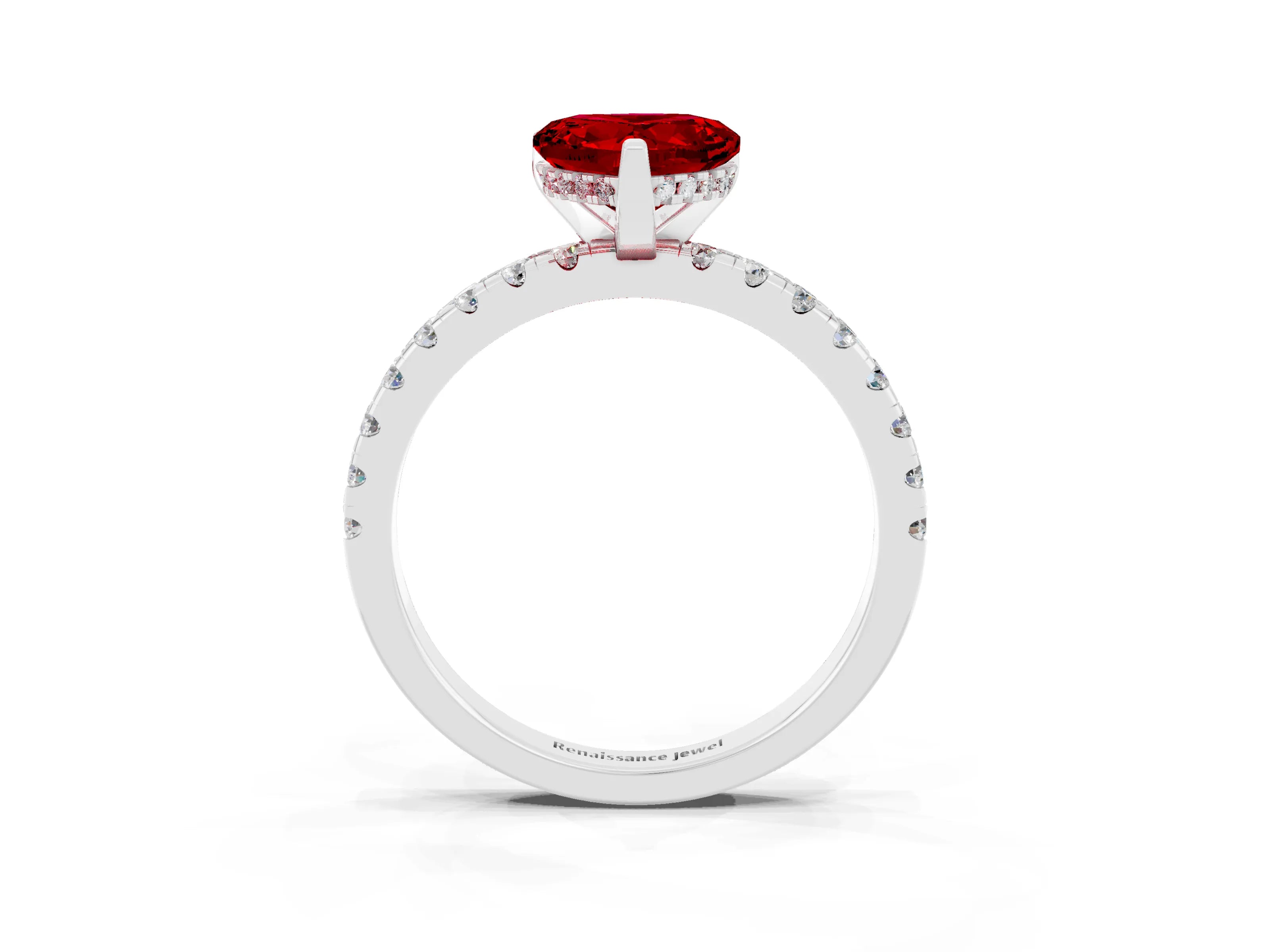 White gold Heart Cut Ruby Solitaire Ring with Pavé Band and Four-Prong Setting_15