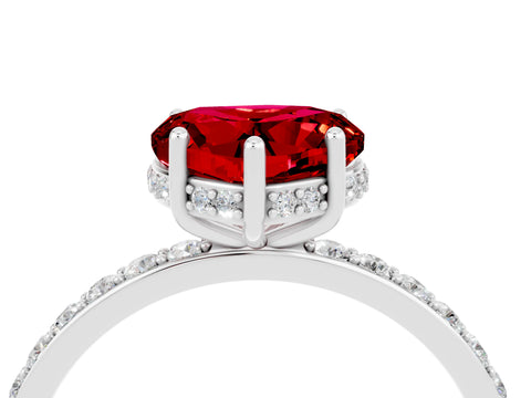 White gold Heart Cut Ruby Solitaire Ring with Pavé Band and Hidden Halo_28