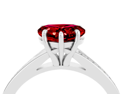 White gold Heart Cut Ruby Solitaire Ring with Pavé Band and Prong Setting_4
