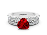 White gold Heart Cut Ruby Solitaire Ring with Pavé and Channel Set Band