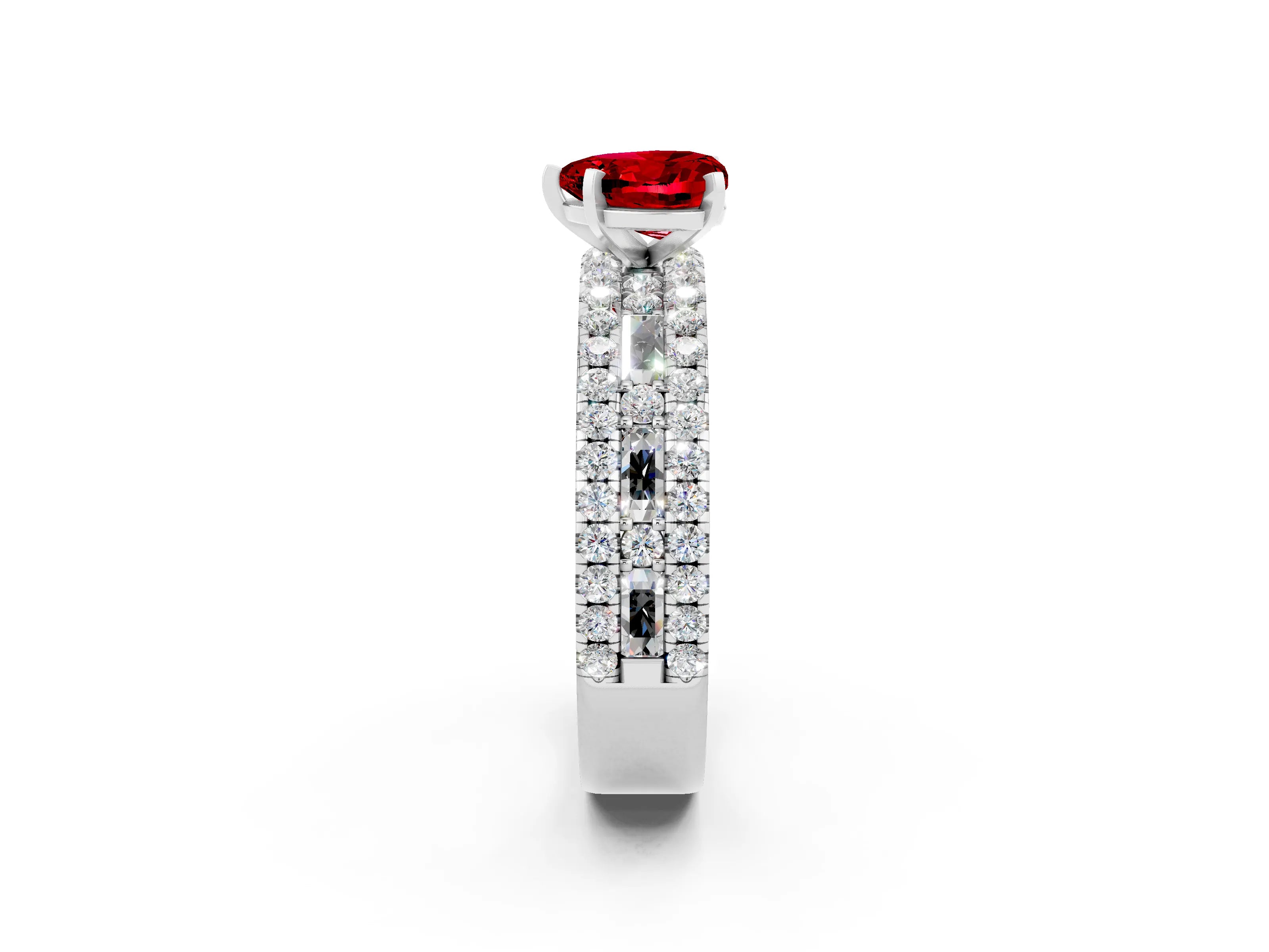 White gold Heart Cut Ruby Solitaire Ring with Pavé and Channel Set Band_2