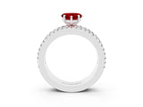 White gold Heart Cut Ruby Solitaire Ring with Pavé and Channel Set Band_3