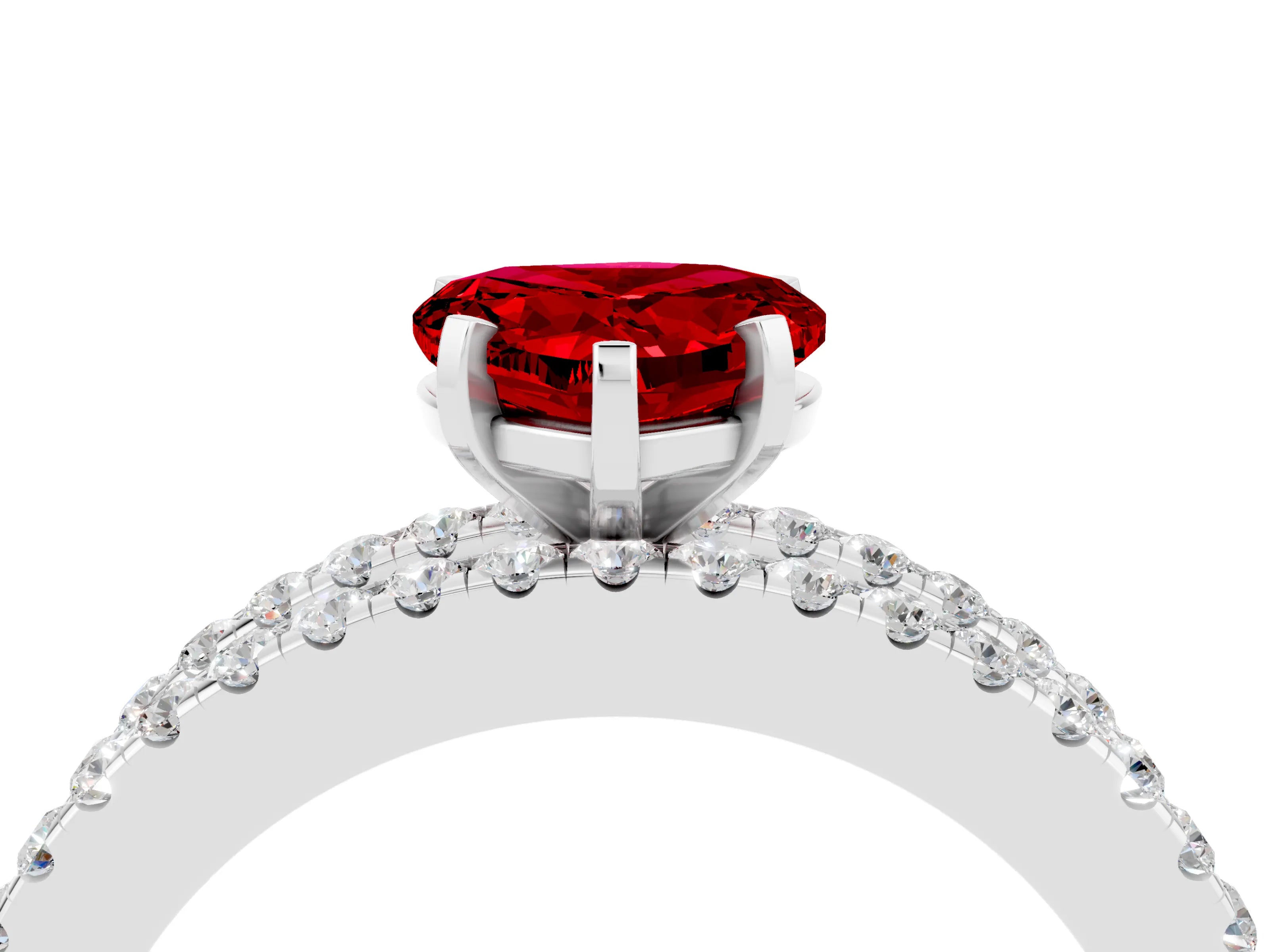 White gold Heart Cut Ruby Solitaire Ring with Pavé and Channel Set Band_4
