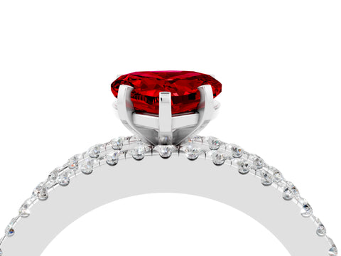 White gold Heart Cut Ruby Solitaire Ring with Pavé and Channel Set Band_4