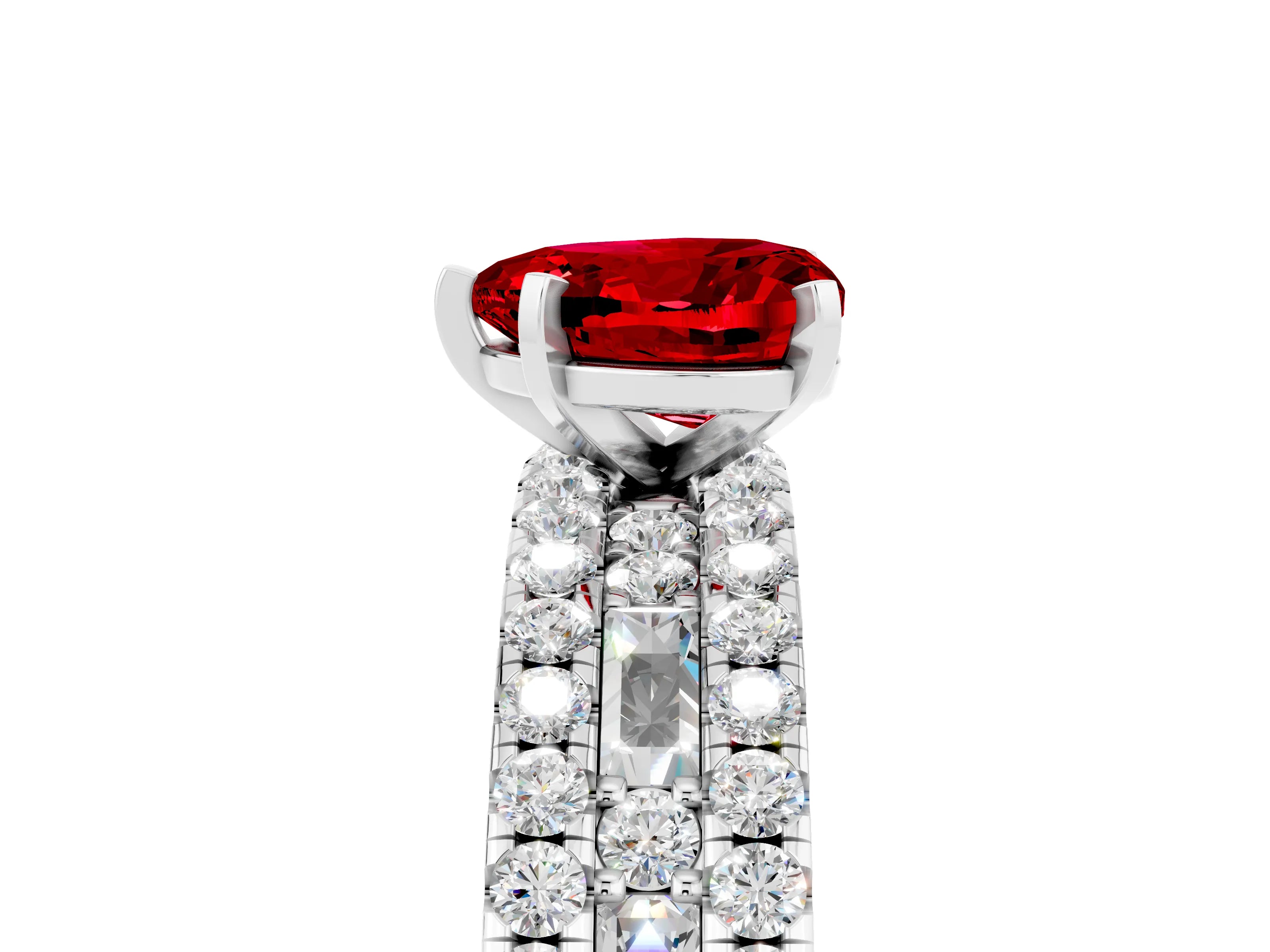 White gold Heart Cut Ruby Solitaire Ring with Pavé and Channel Set Band_5