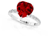 White gold Heart Cut Ruby Solitaire Ring with Pave Band and Four Prong Setting_25