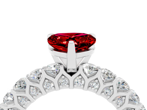 White gold Heart Cut Ruby Solitaire Ring with Shared Prong Pavé Band and Four-Prong Setting_16