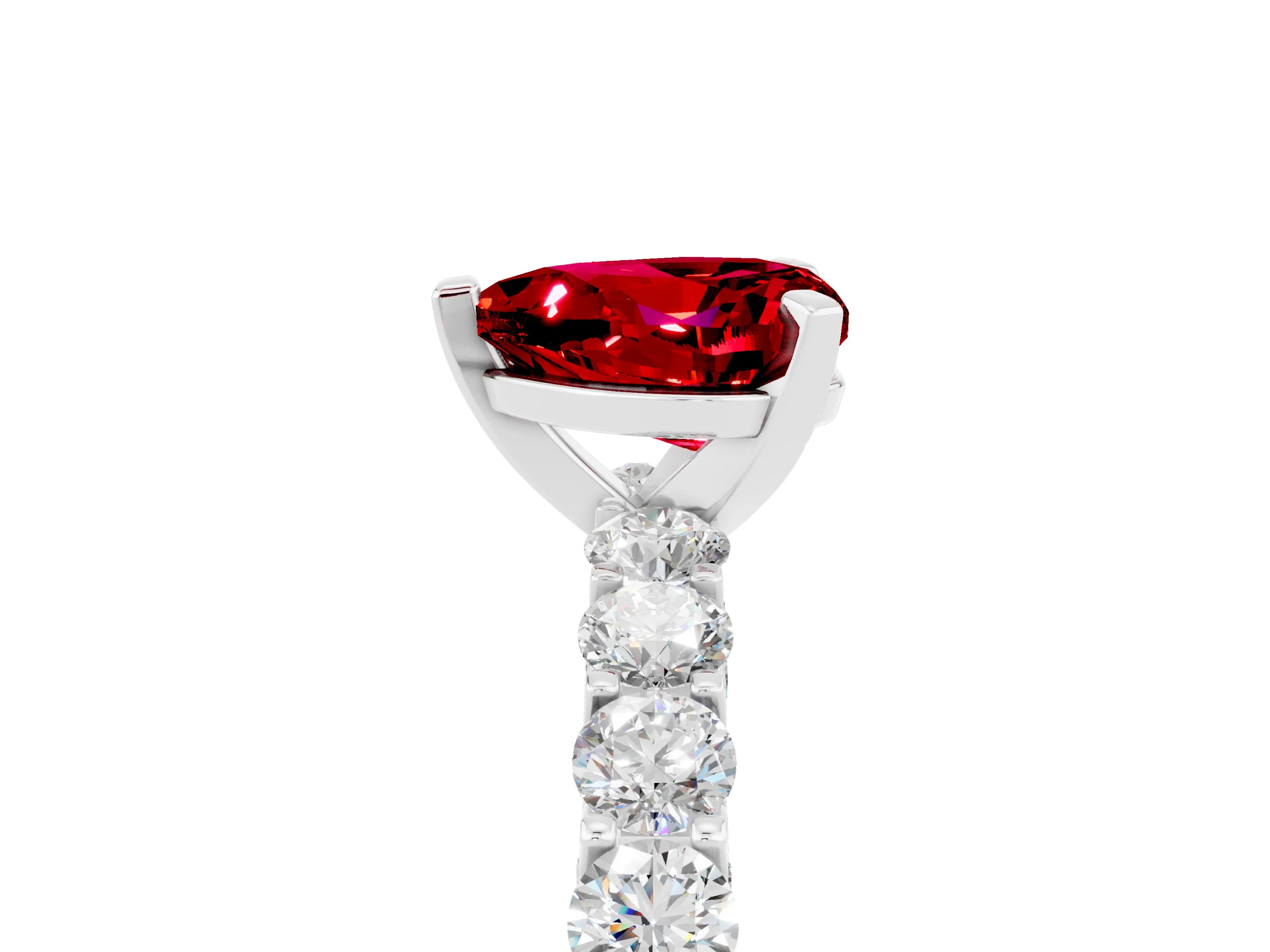 White gold Heart Cut Ruby Solitaire Ring with Shared Prong Pavé Band and Four-Prong Setting_17