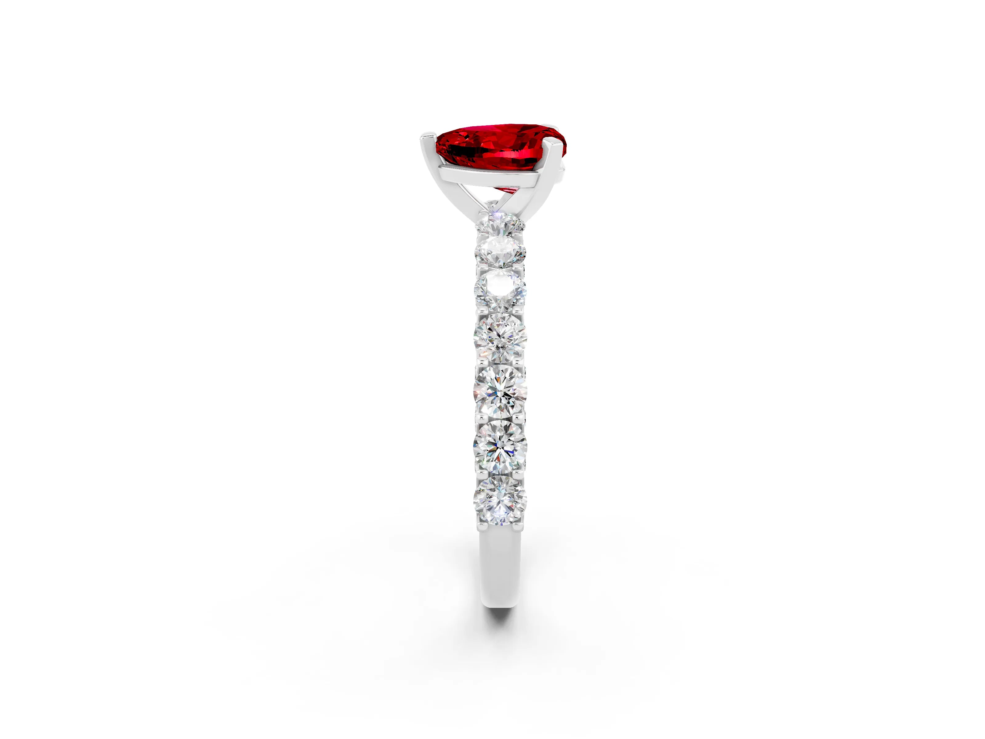 White gold Heart Cut Ruby Solitaire Ring with Shared Prong Pavé Band and Four-Prong Setting_2