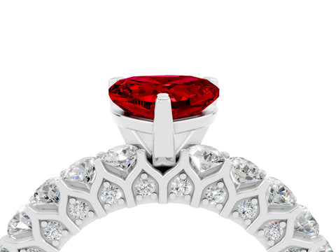 White gold Heart Cut Ruby Solitaire Ring with Shared Prong Pavé Band and Four-Prong Setting_4