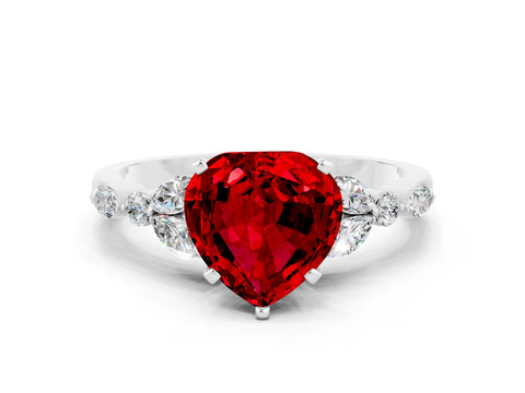 White gold Heart Cut Ruby Solitaire Ring with Side Stones and Four-Prong Setting_42