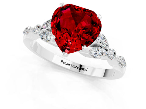 White gold Heart Cut Ruby Solitaire Ring with Side Stones and Four-Prong Setting_43