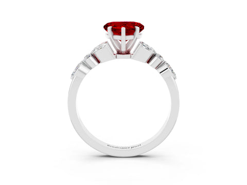 White gold Heart Cut Ruby Solitaire Ring with Side Stones and Four-Prong Setting_45