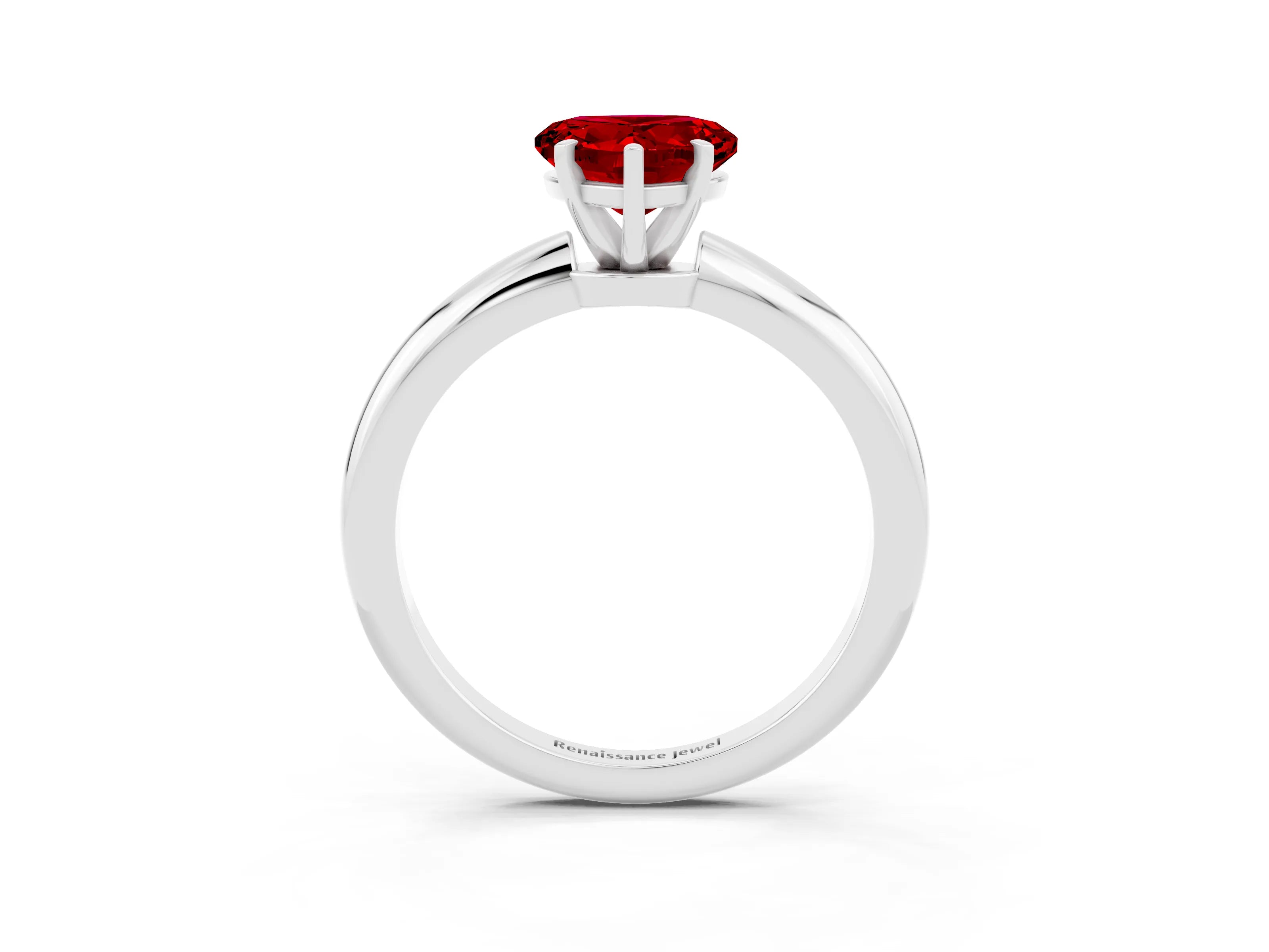 White gold Heart Cut Ruby Solitaire Ring with Six-Prong Setting and Classic Band_15