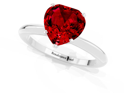 White gold Heart Cut Ruby Solitaire Ring with Six-Prong Setting and Classic Band_1