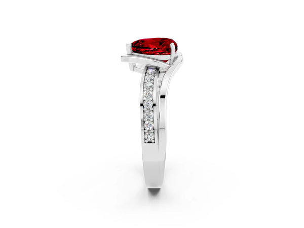 White gold Heart Cut Ruby Solitaire Ring with Split Shank and Prong Setting