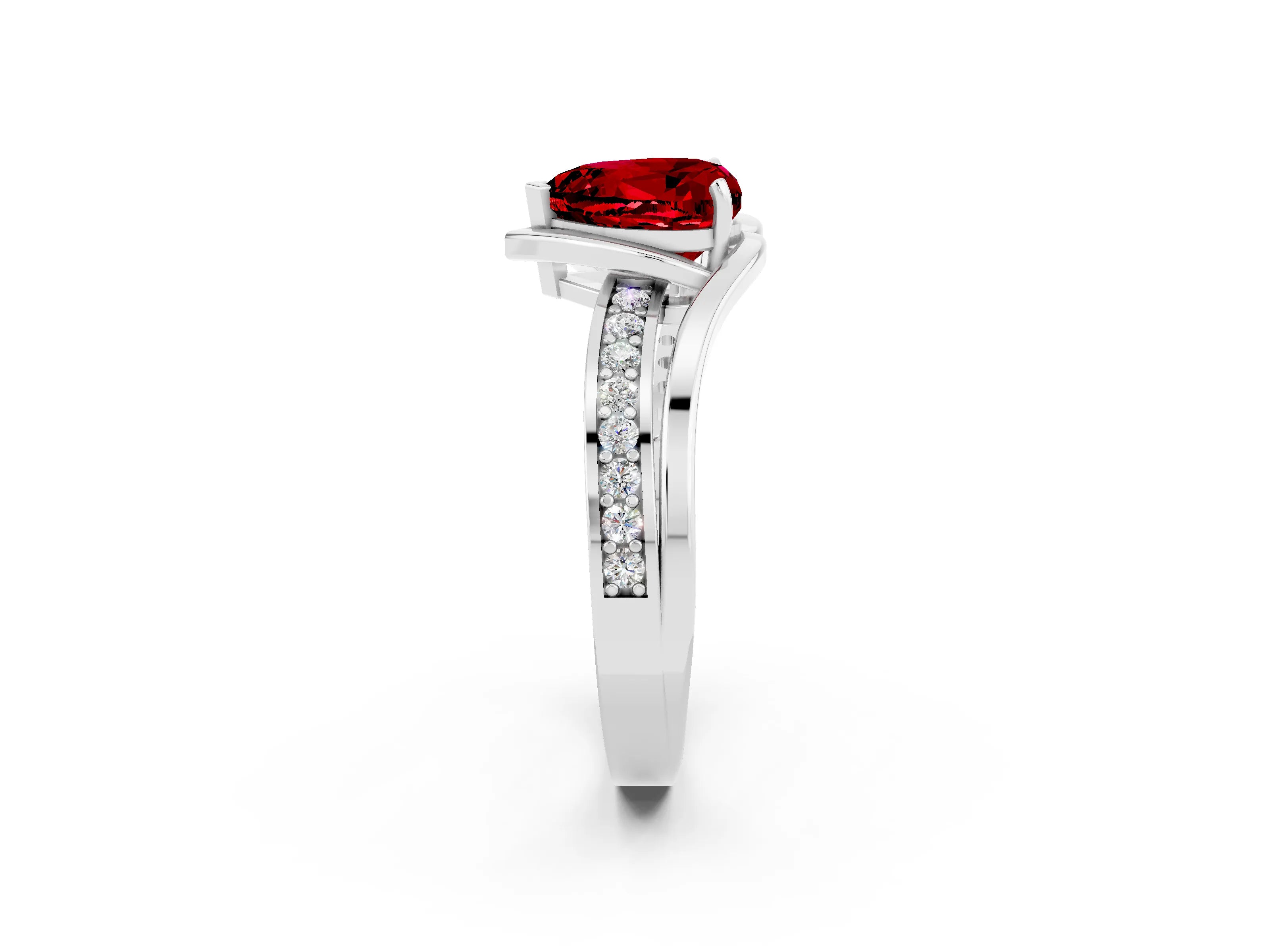 White gold Heart Cut Ruby Solitaire Ring with Split Shank and Prong Setting_2