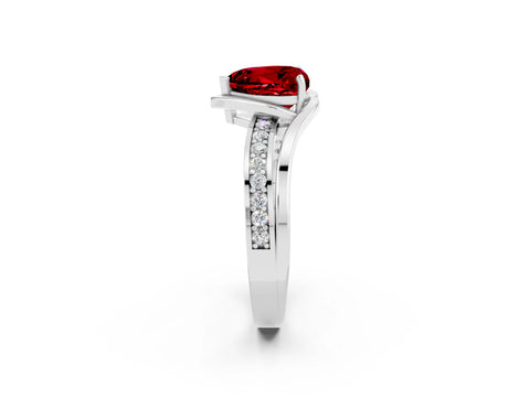 White gold Heart Cut Ruby Solitaire Ring with Split Shank and Prong Setting_2
