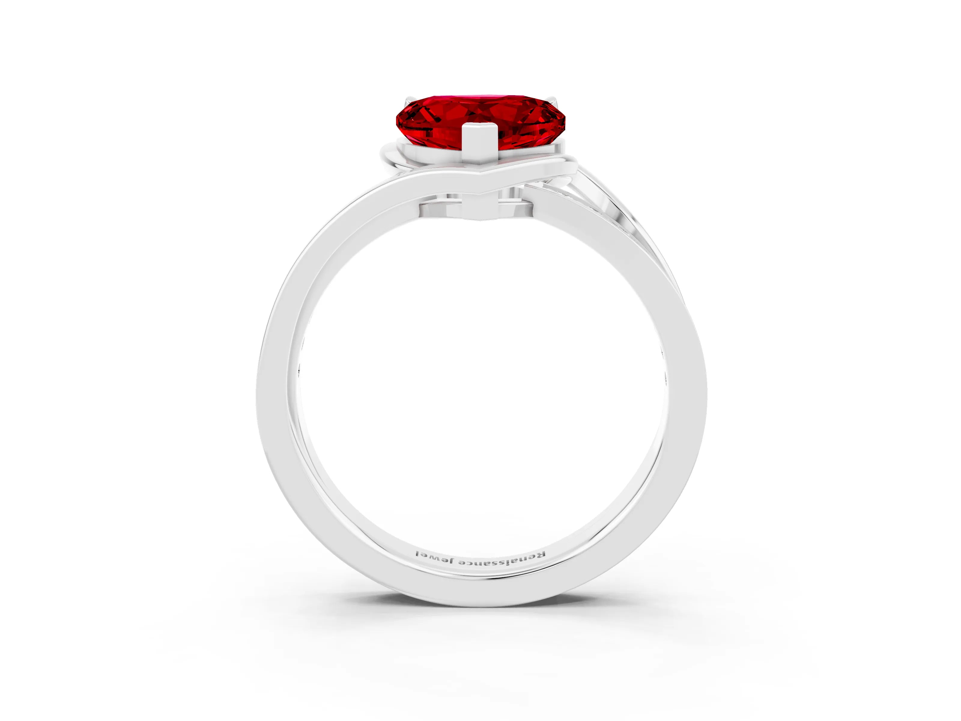 White gold Heart Cut Ruby Solitaire Ring with Split Shank and Prong Setting_3