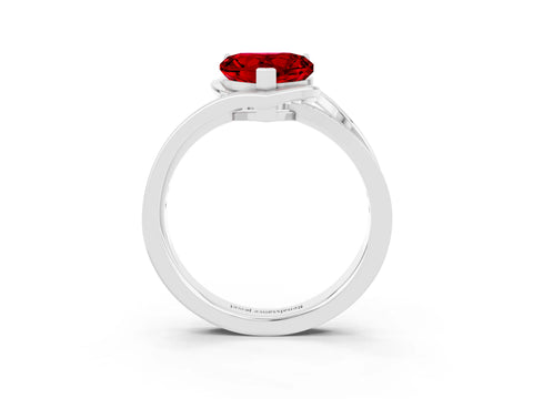 White gold Heart Cut Ruby Solitaire Ring with Split Shank and Prong Setting_3