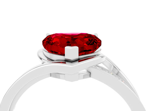 White gold Heart Cut Ruby Solitaire Ring with Split Shank and Prong Setting_4