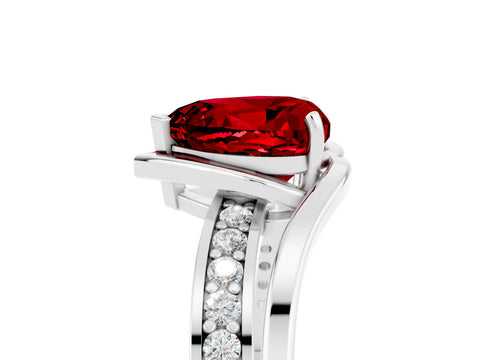 White gold Heart Cut Ruby Solitaire Ring with Split Shank and Prong Setting_5