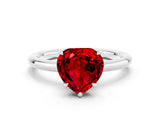 White gold Heart Cut Ruby Solitaire Ring with Thin Band and Four-Prong Setting