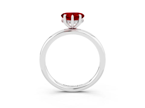 White gold Heart Cut Ruby Solitaire Ring with Thin Band and Four-Prong Setting_3