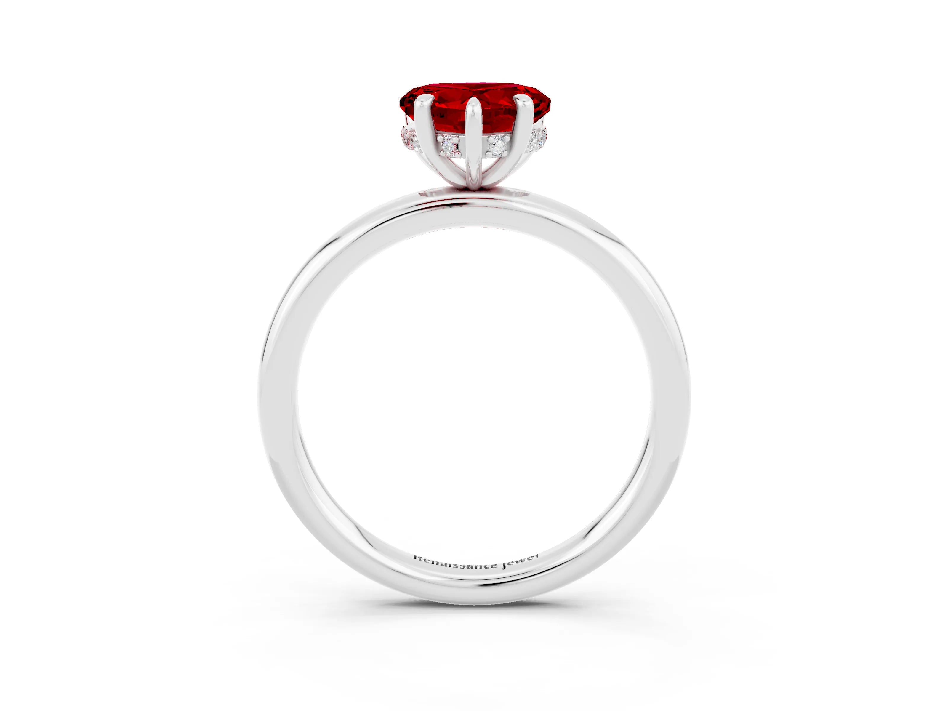 White gold Heart Cut Ruby Solitaire Ring with Thin Band and Four-Prong Setting_3