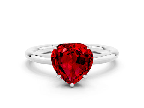 White gold Heart Cut Ruby Solitaire Ring with Thin Band and Four-Prong Setting