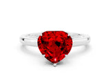 White gold Heart Cut Ruby Solitaire Ring with Thin Band and Prong Setting_12