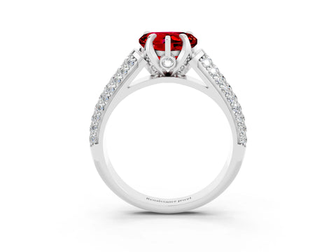 White gold Heart Cut Ruby Solitaire Ring with Three-Row Pavé Band and Four-Prong Setting_15
