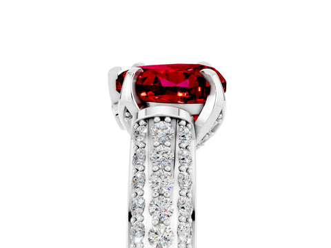 White gold Heart Cut Ruby Solitaire Ring with Three-Row Pavé Band and Four-Prong Setting_17