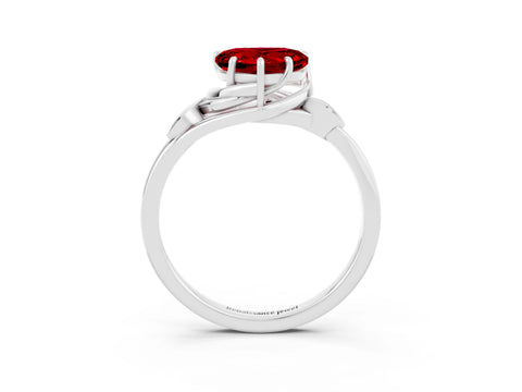 White gold Heart Cut Ruby Solitaire Ring with Twist Band and Four-Prong Setting_25