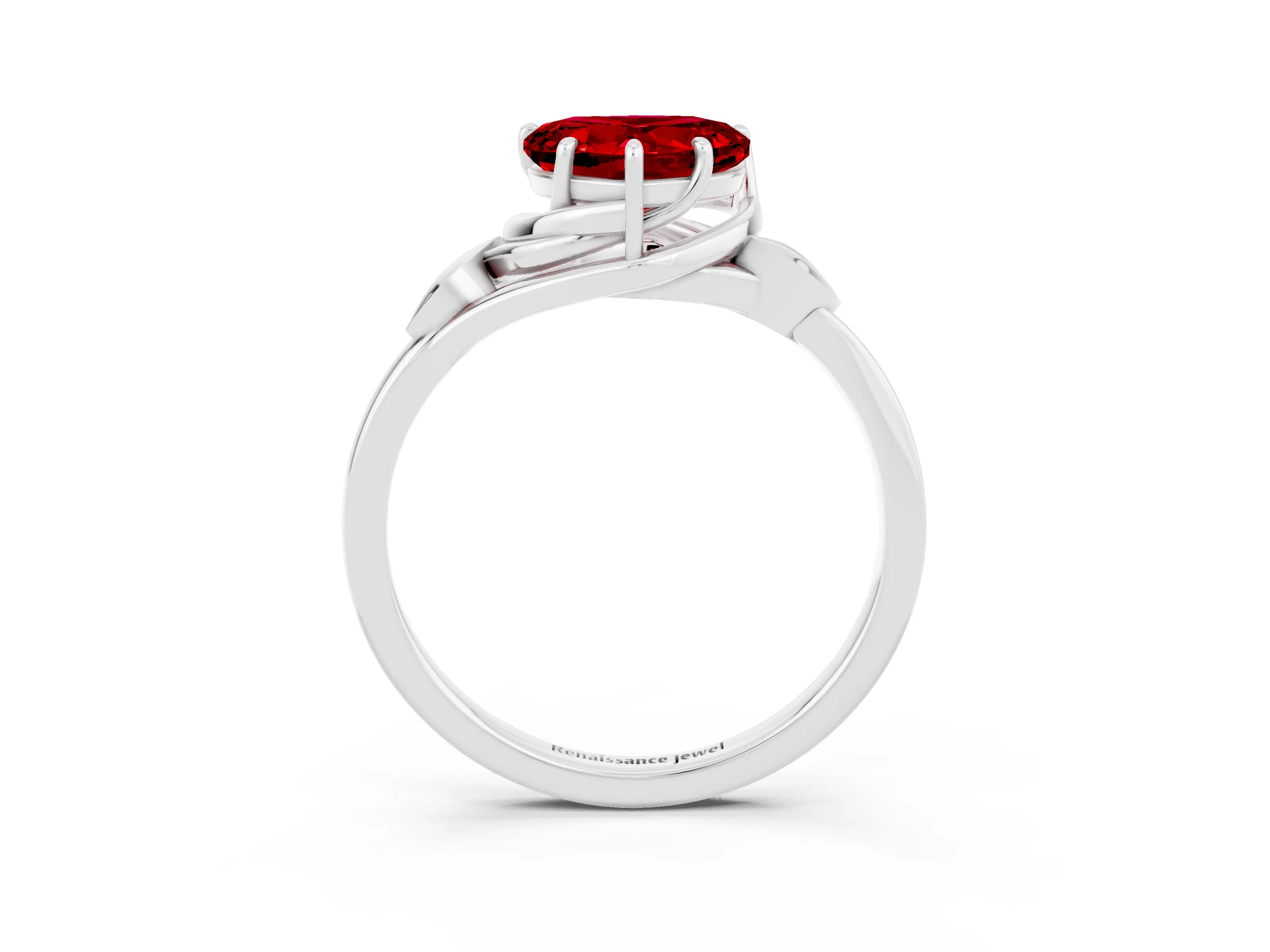 White gold Heart Cut Ruby Solitaire Ring with Twist Band and Four-Prong Setting_27