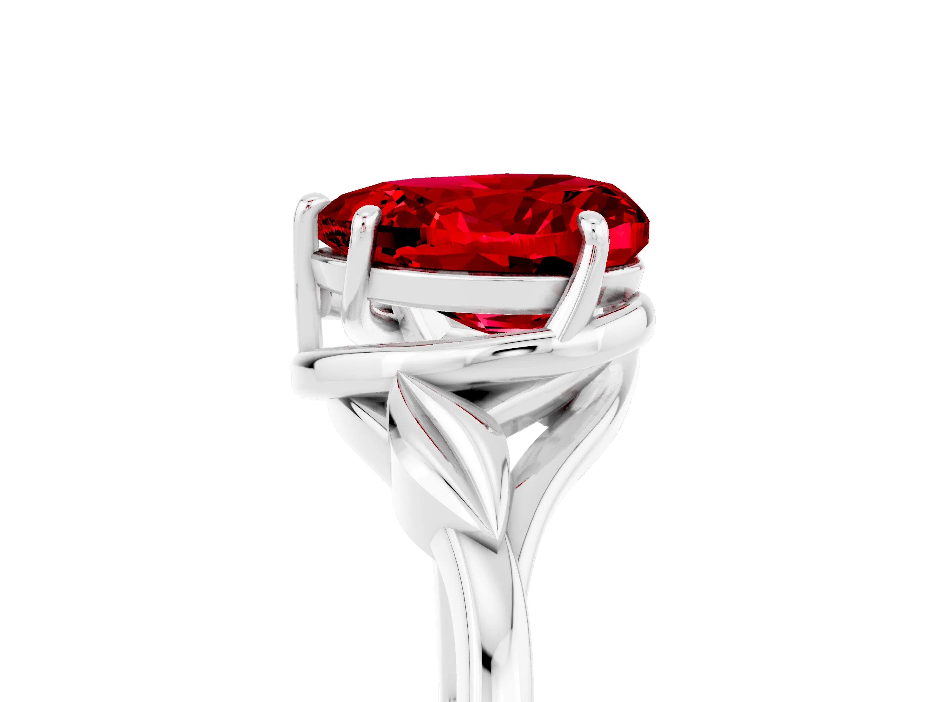 White gold Heart Cut Ruby Solitaire Ring with Twist Band and Four-Prong Setting_27