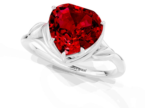 White gold Heart Cut Ruby Solitaire Ring with Twist Band and Four-Prong Setting_37