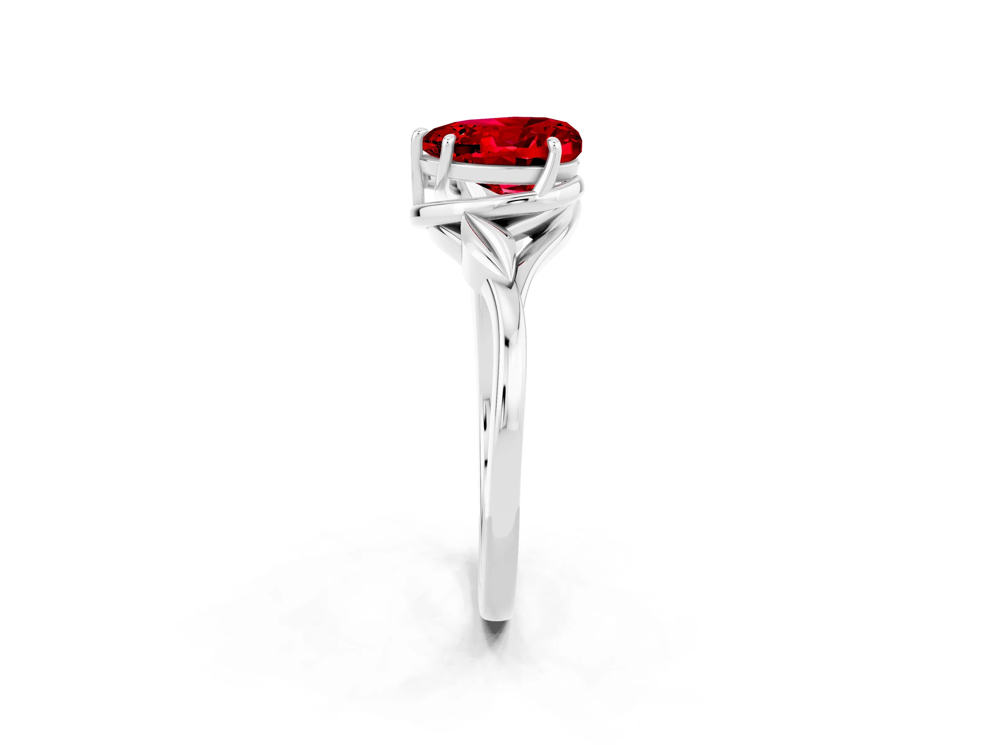 White gold Heart Cut Ruby Solitaire Ring with Twist Band and Four-Prong Setting_38