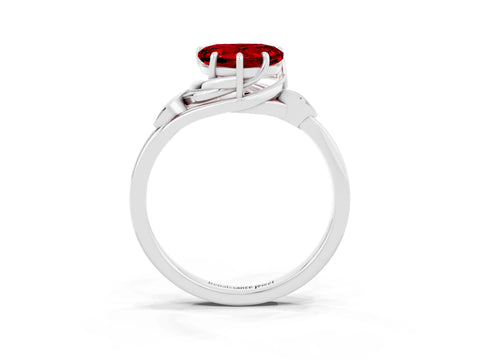 White gold Heart Cut Ruby Solitaire Ring with Twist Band and Four-Prong Setting_39