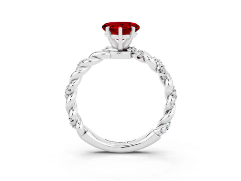 White gold Heart Cut Ruby Solitaire Ring with Twisted Band and Pavé Accents_3