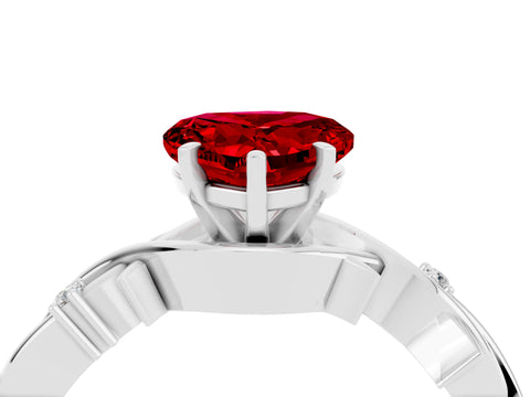 White gold Heart Cut Ruby Solitaire Ring with Twisted Band and Prong Setting_4