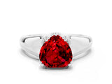 White gold Heart Cut Ruby Solitaire Ring with Wide Band and Prong Setting