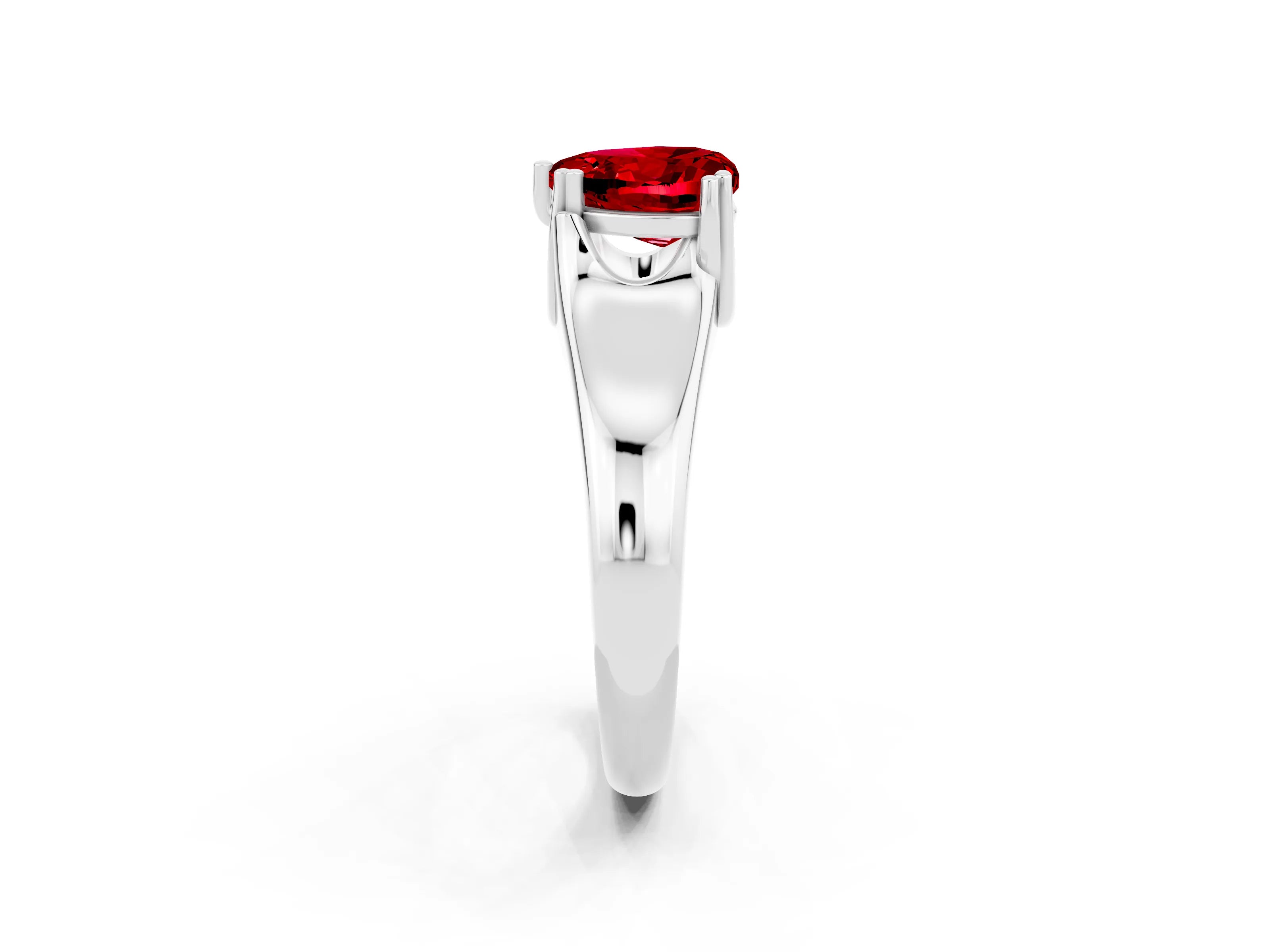 White gold Heart Cut Ruby Solitaire Ring with Wide Band and Prong Setting_2