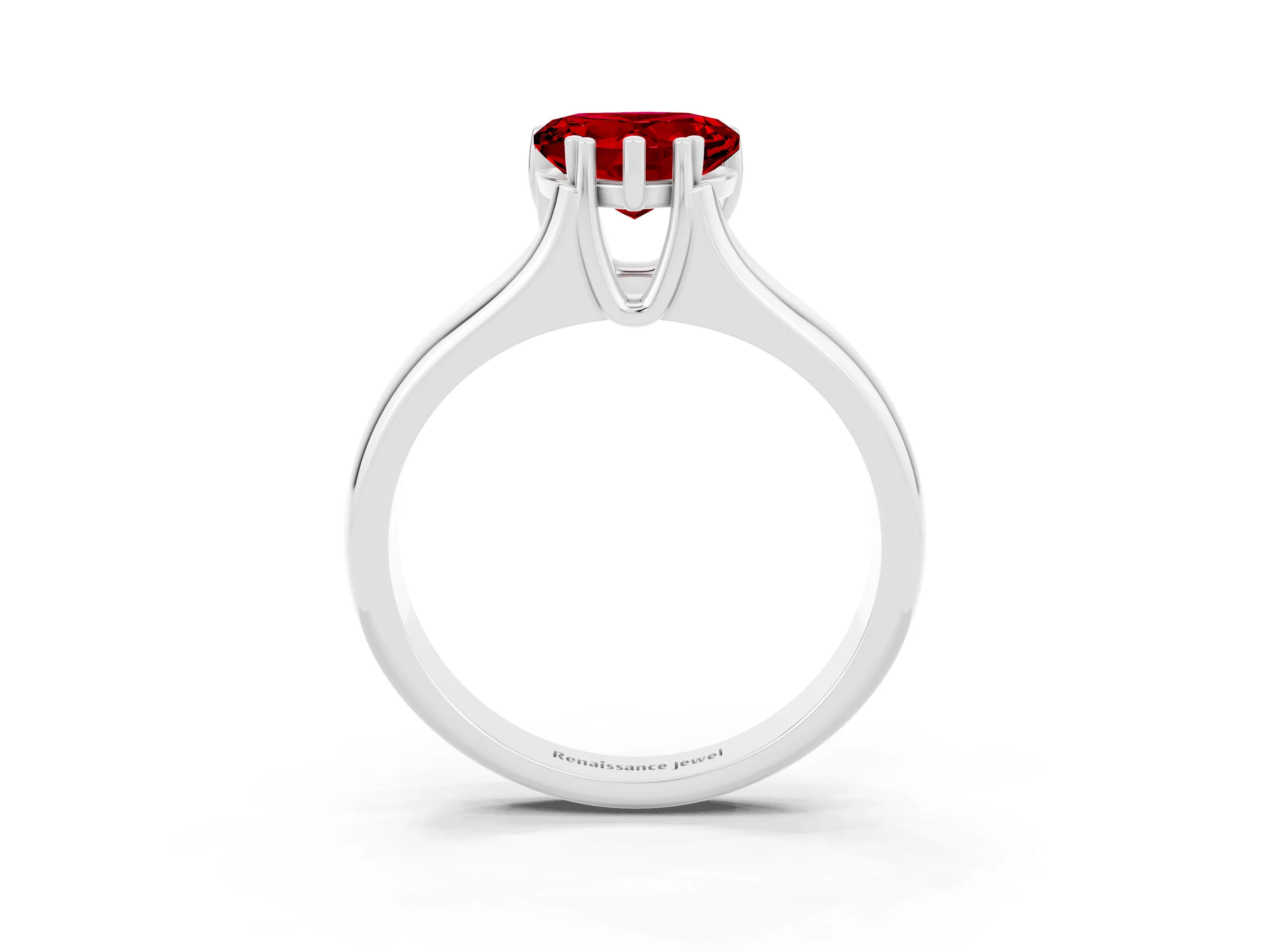 White gold Heart Cut Ruby Solitaire Ring with Wide Band and Prong Setting_3