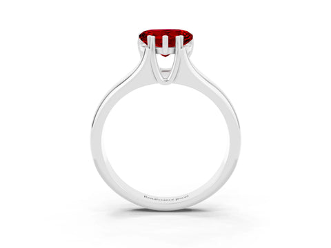 White gold Heart Cut Ruby Solitaire Ring with Wide Band and Prong Setting_3